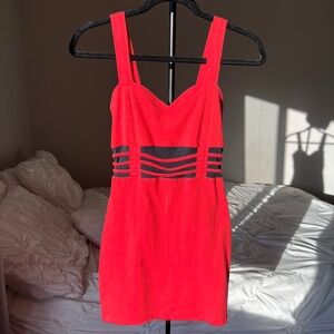 Motel Rocks Strapped In Mesh Red Bodycon Dress